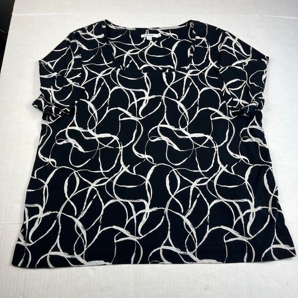 Chicos Abstract Print Shirt Short Sleeve Square Neck Cotton Casual Tee 4 XXL - Picture 1 of 10